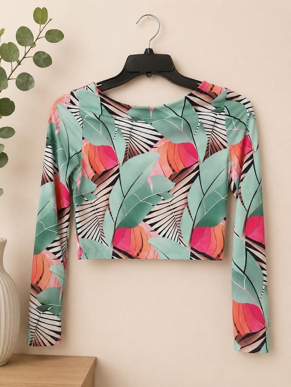 Calia Tropical Print Long Sleeve Crop Top Medium Activewear